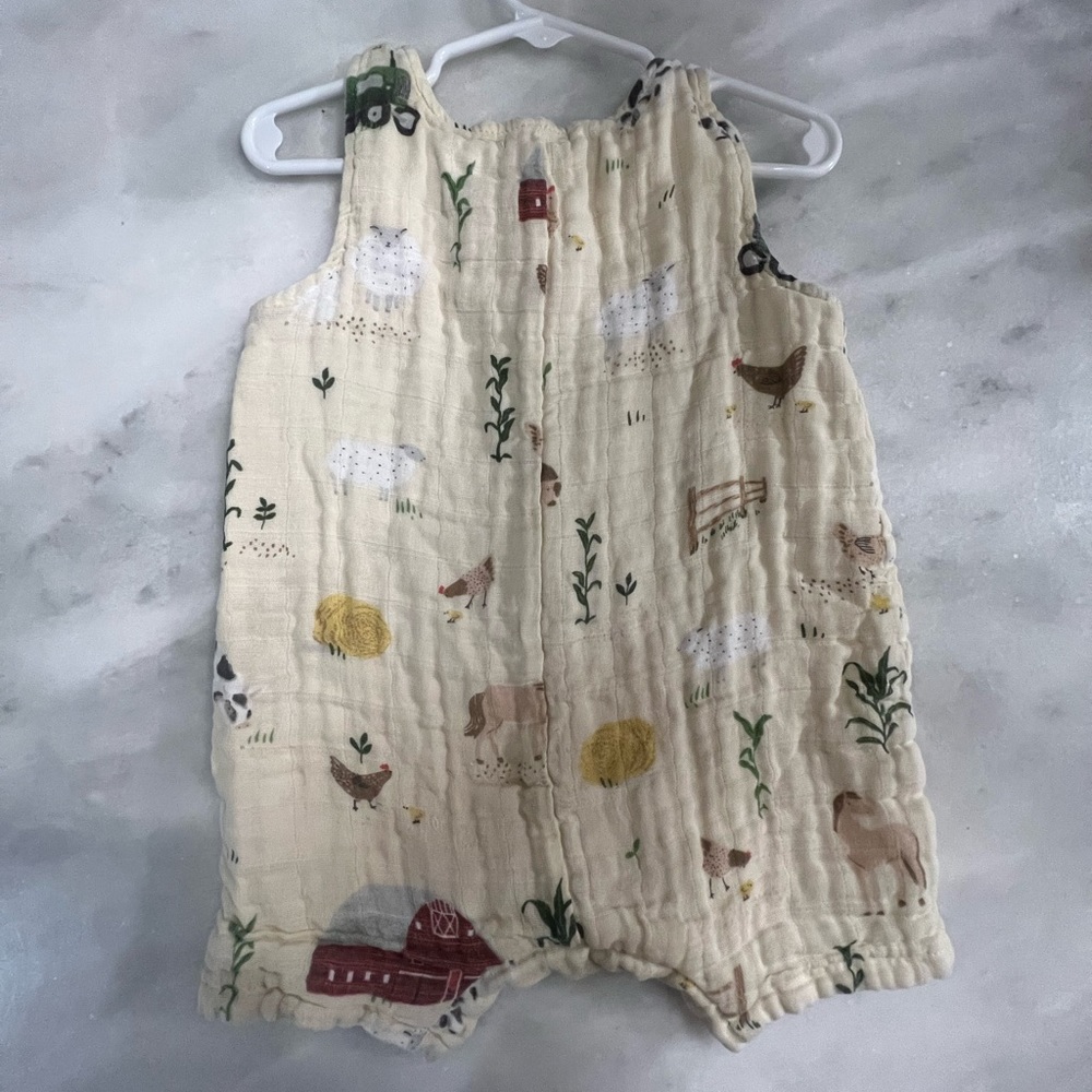 Angel Dear Cream Farm Animal Muslin One-Piece